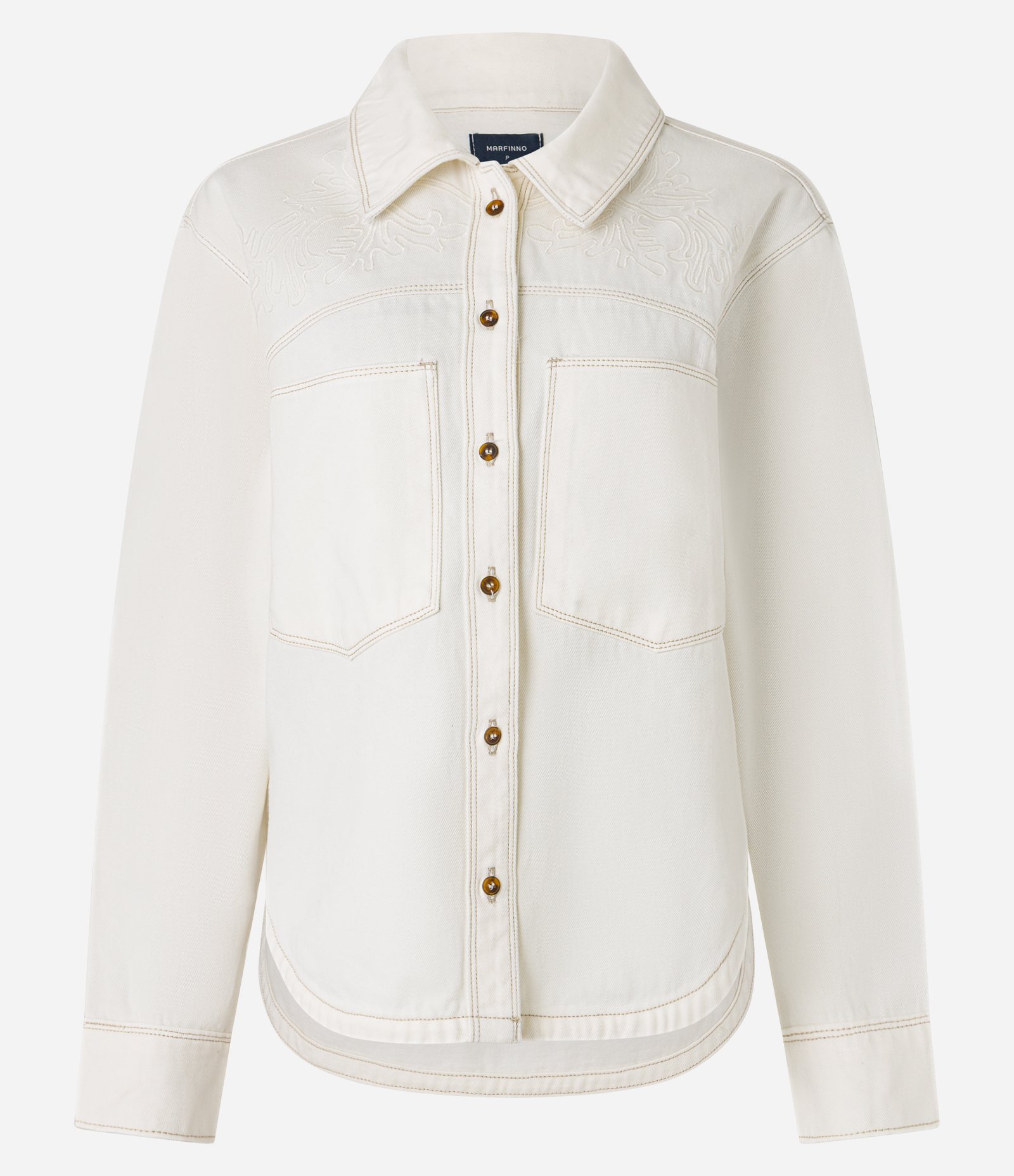 Camisa Overshirt em Sarja com Bordado Floral e Bolsos Branco 5