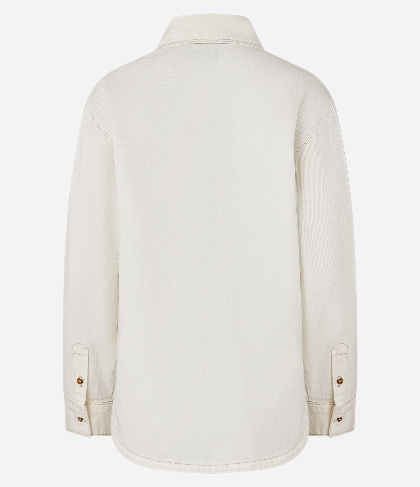 Camisa Overshirt em Sarja com Bordado Floral e Bolsos Branco 7
