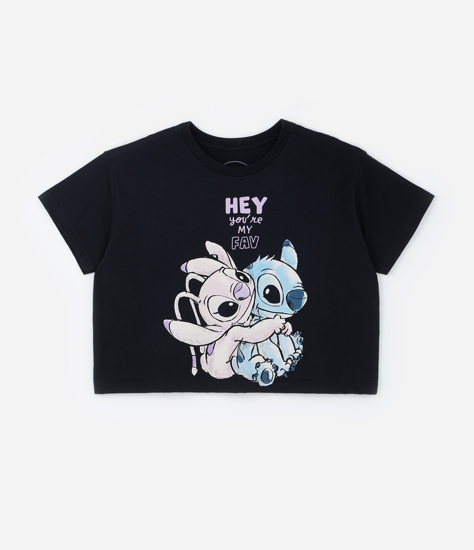 Camiseta em Algodão Estampa Stitch e Angel Curve & Plus Size Preto 4