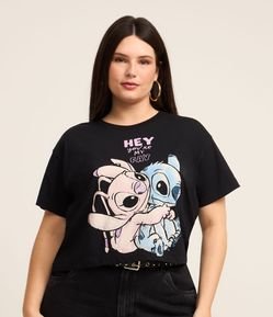Camiseta em Algodão Estampa Stitch e Angel Curve & Plus Size