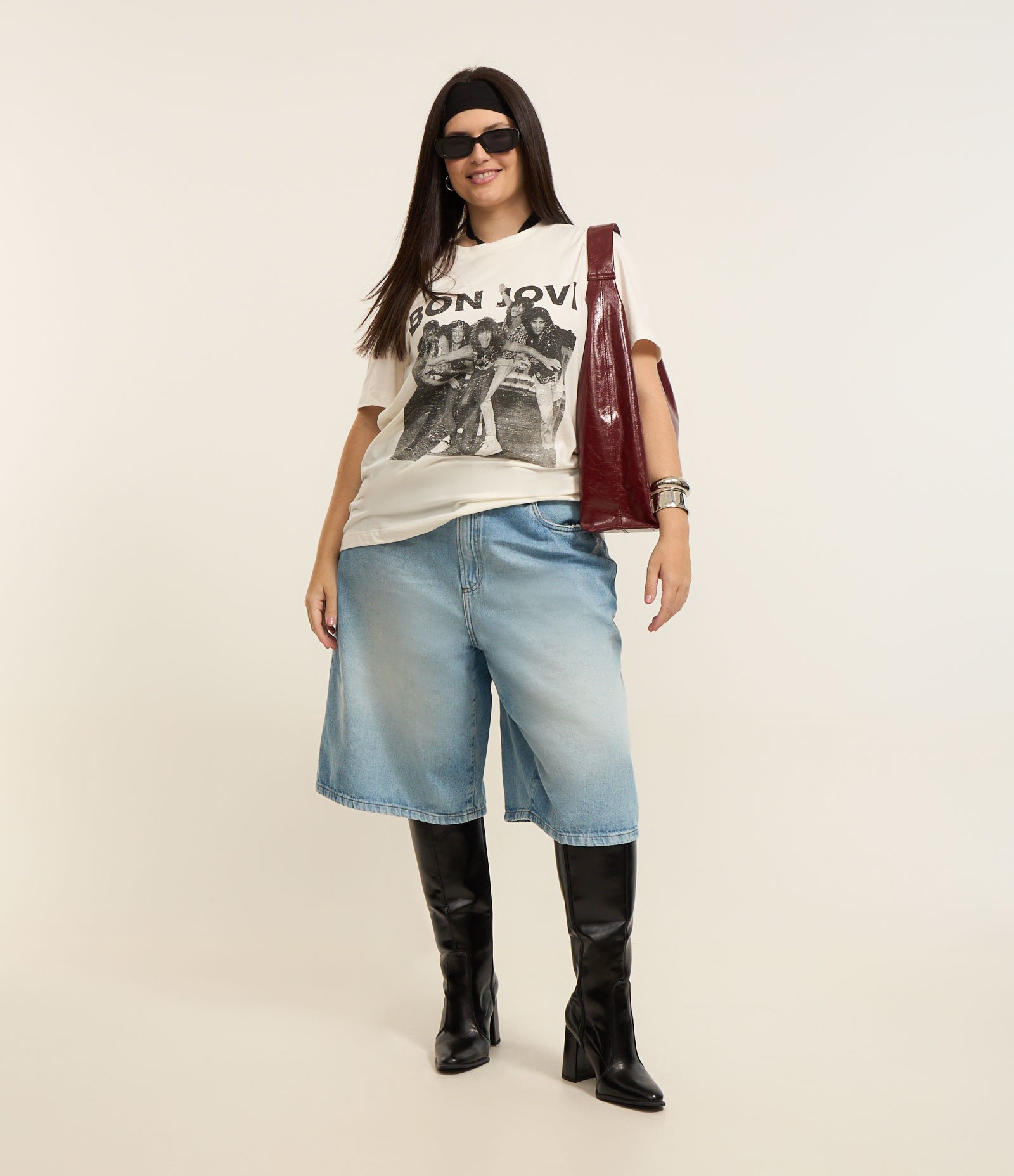 Camiseta em Algodão com Estampa Bon Jovi Curve & Plus Size Branco 2