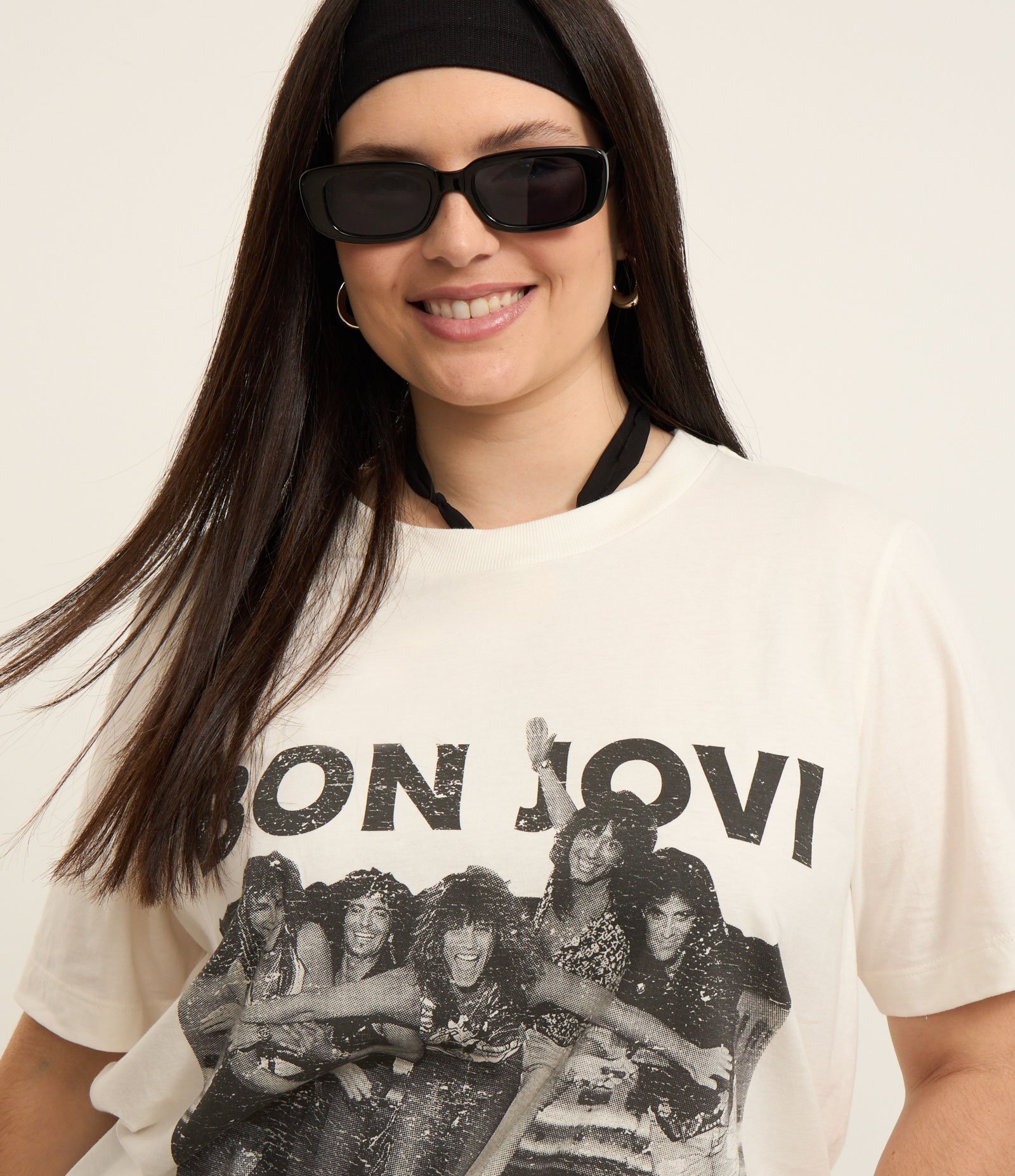 Camiseta em Algodão com Estampa Bon Jovi Curve & Plus Size Branco 3