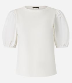 Blusa em Ribana e Tricoline com Manga Bufante