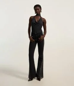 Calça Flare em Jeans com Brilho Lateral