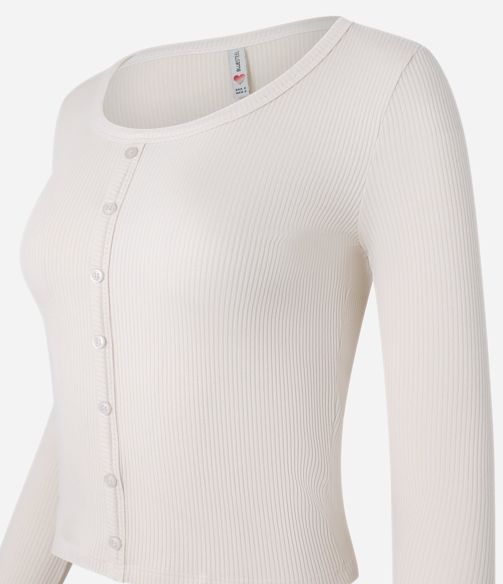 Blusa em Ribana com Textura e Botõezinhos Bege 5