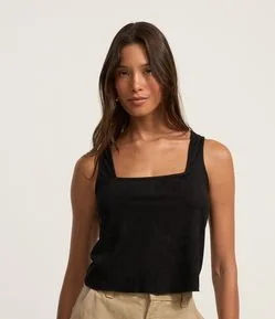 Blusa em Suede com Decote Quadrado