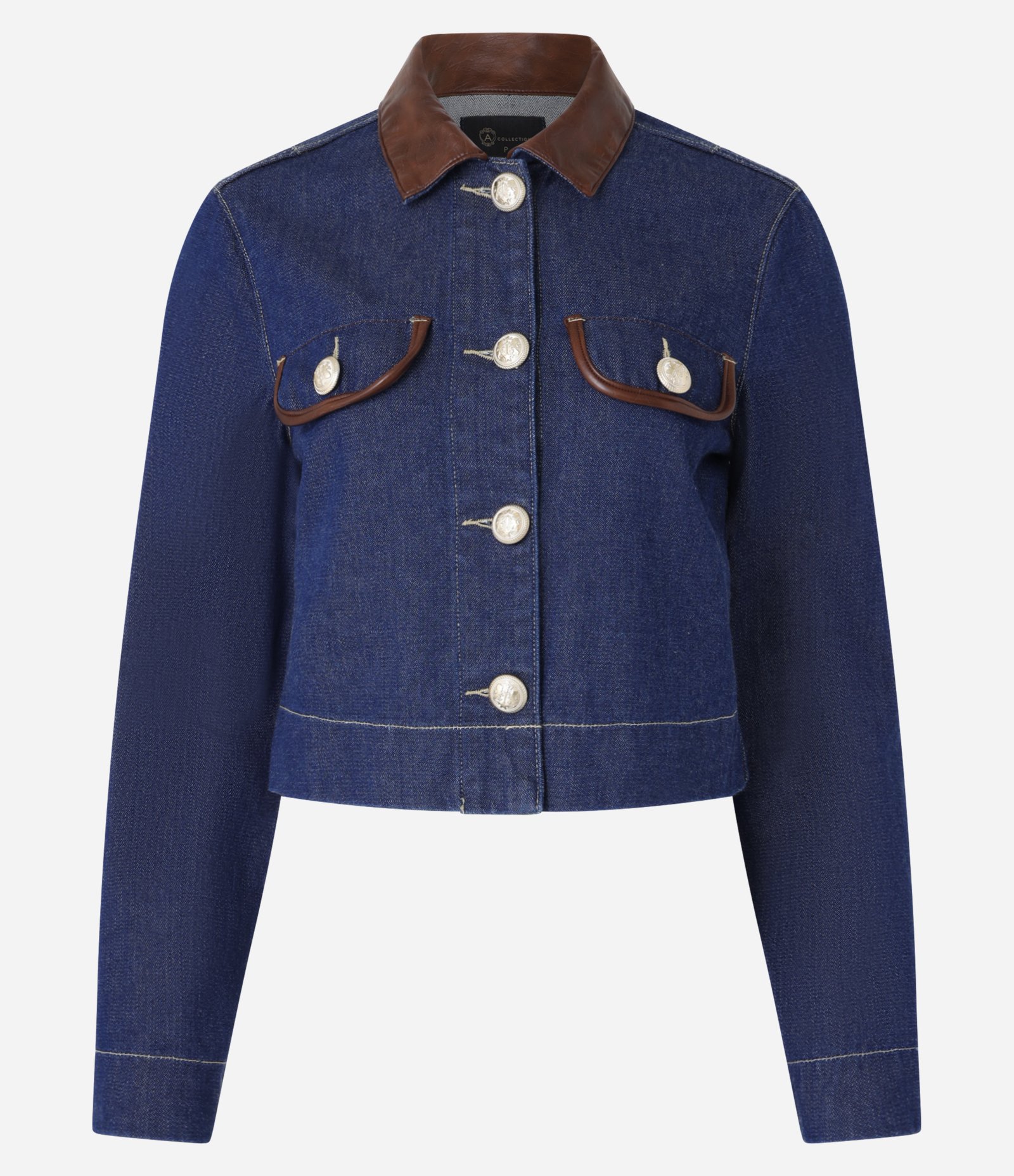 Jaqueta Regular em Jeans com Gola de PU Azul 5