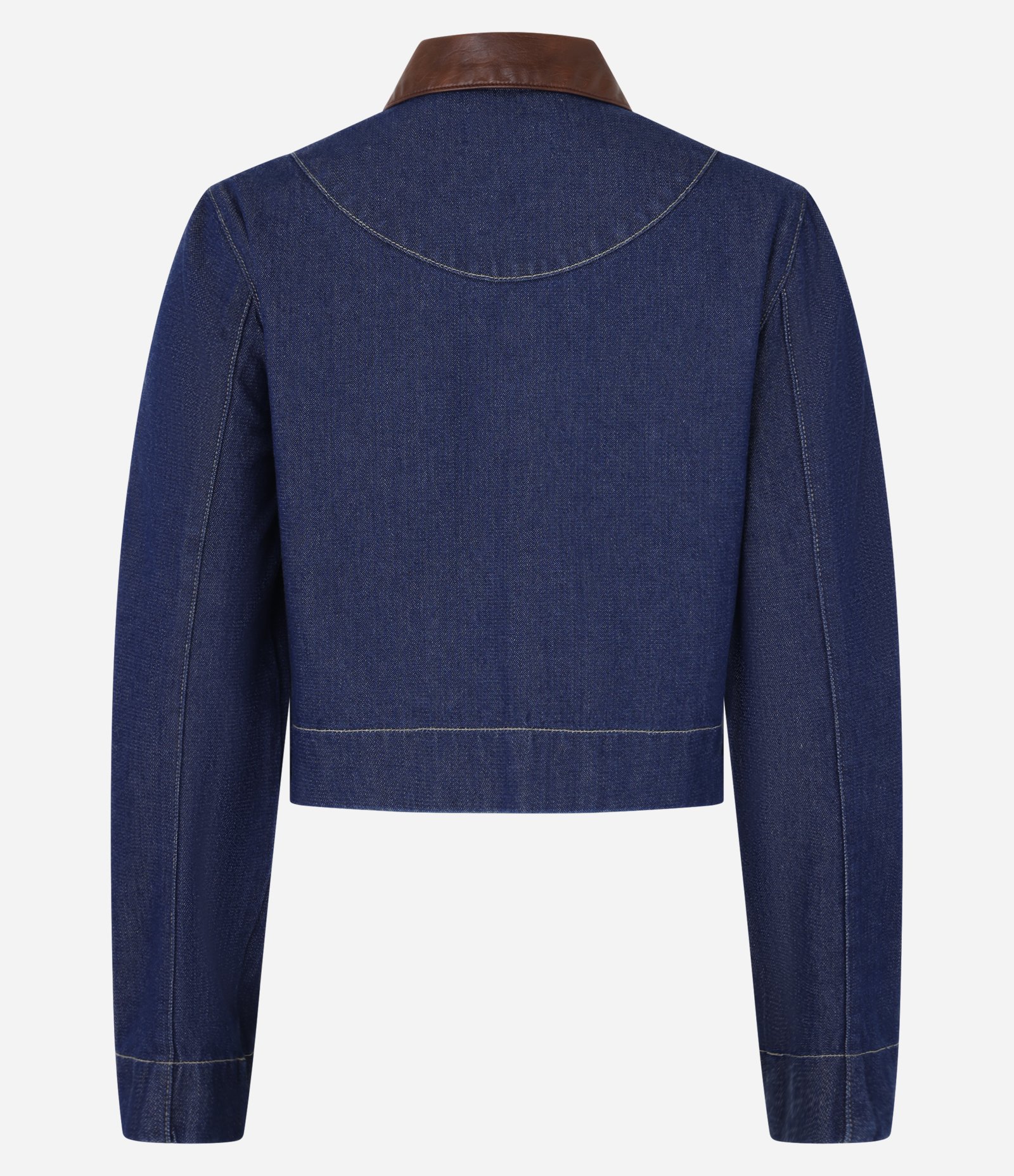 Jaqueta Regular em Jeans com Gola de PU Azul 6