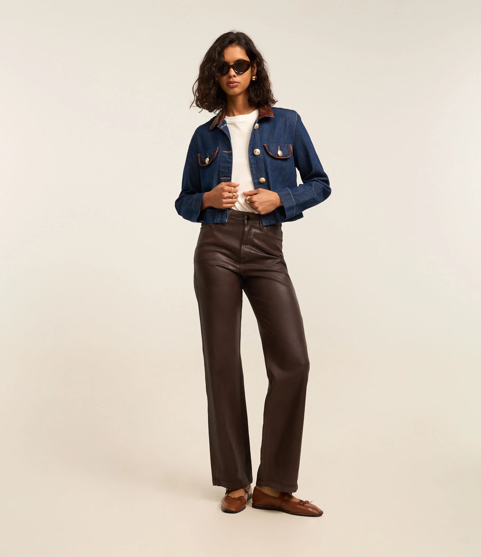 Jaqueta Regular em Jeans com Gola de PU Azul 2