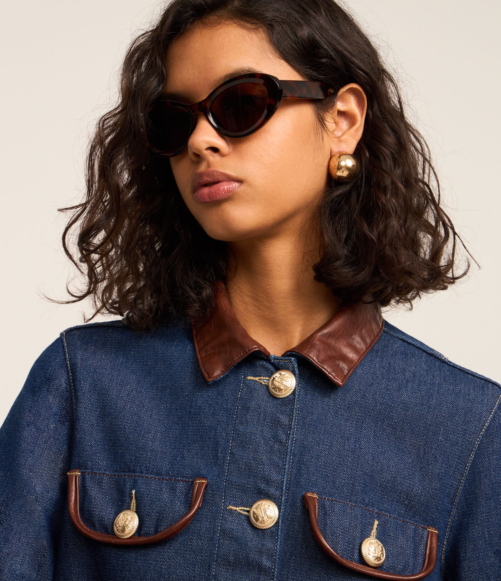 Jaqueta Regular em Jeans com Gola de PU Azul 3