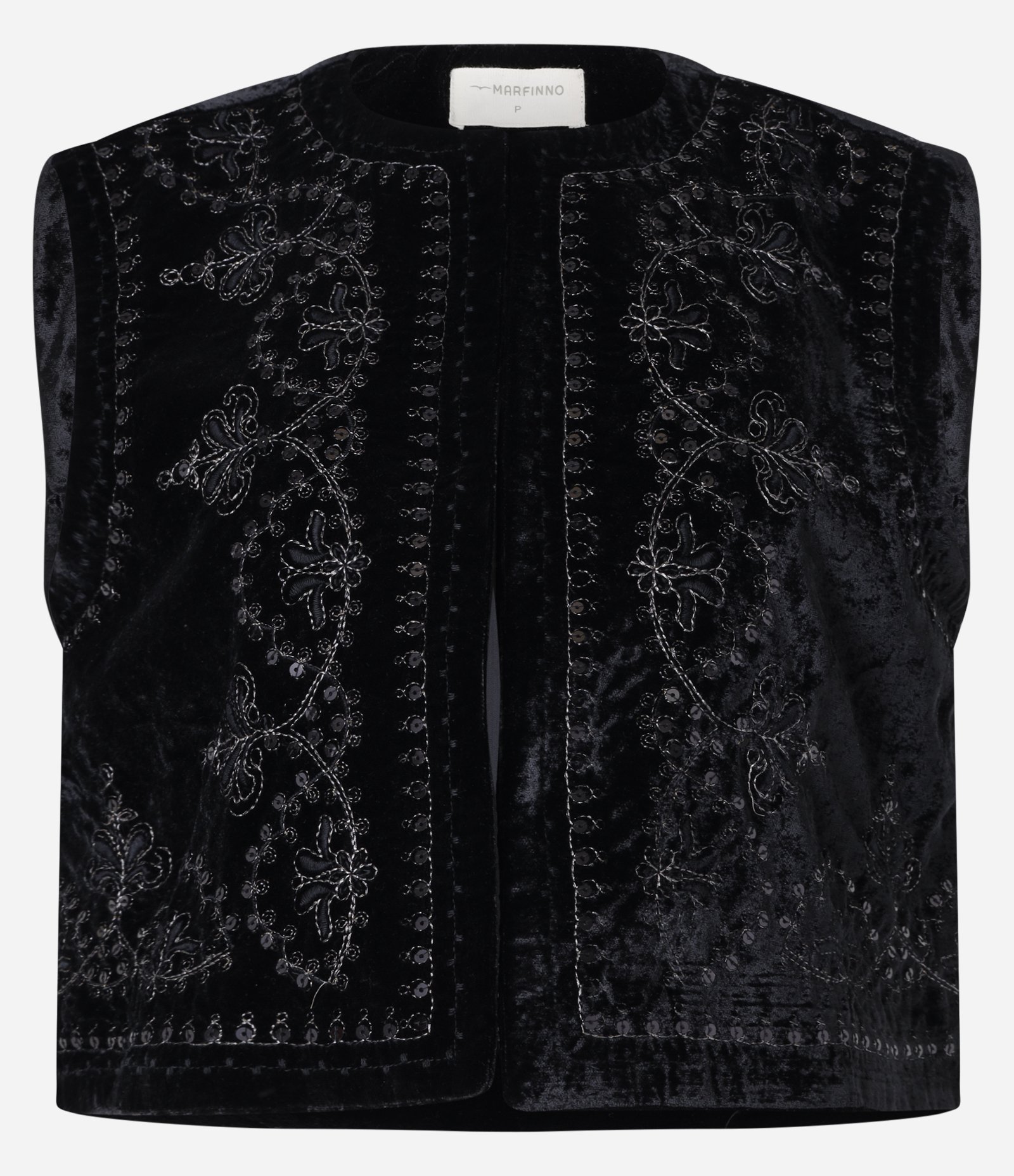 Colete Boho em Veludo com Paetês no Bordado Arabesco Preto 7
