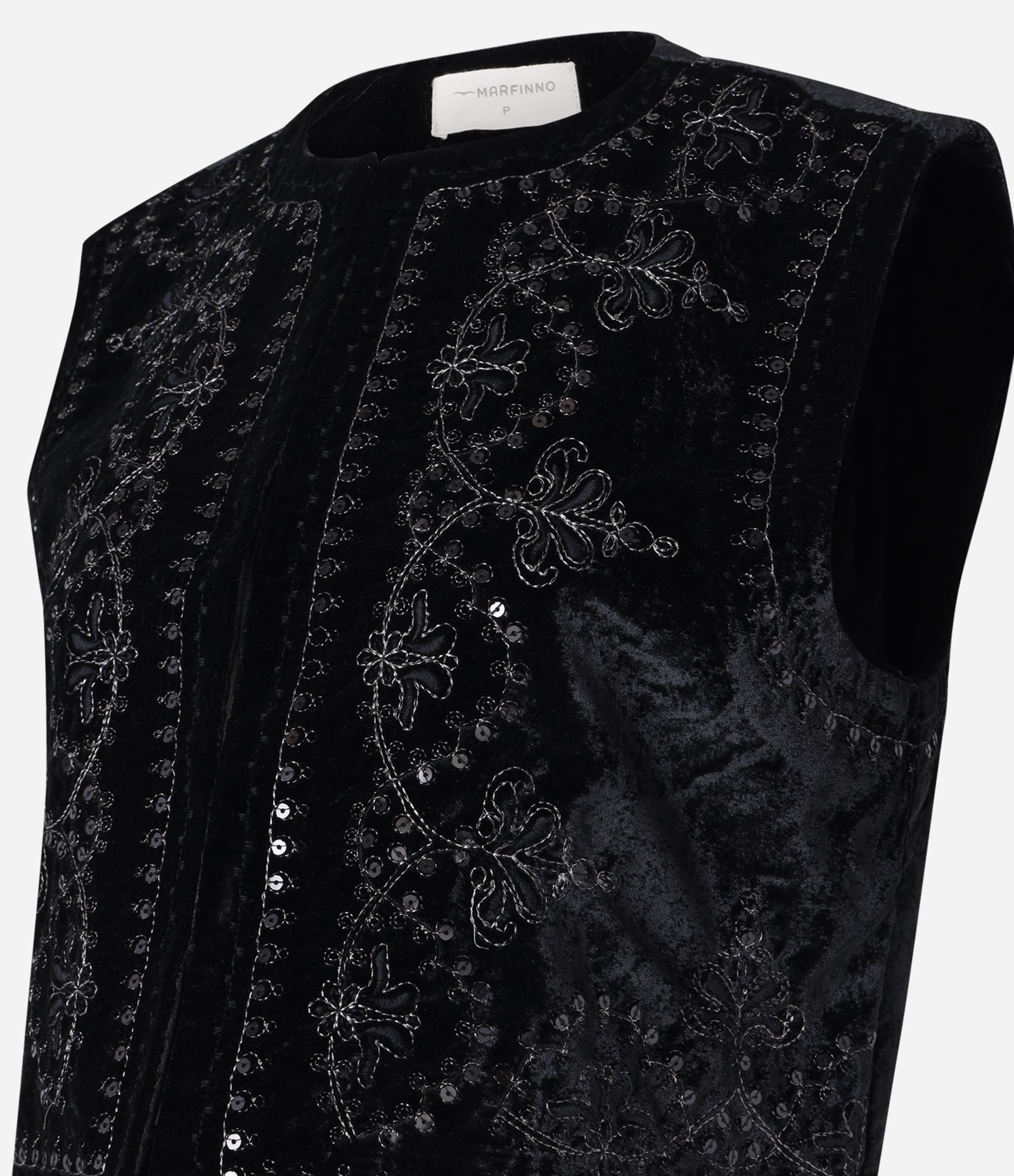 Colete Boho em Veludo com Paetês no Bordado Arabesco Preto 8