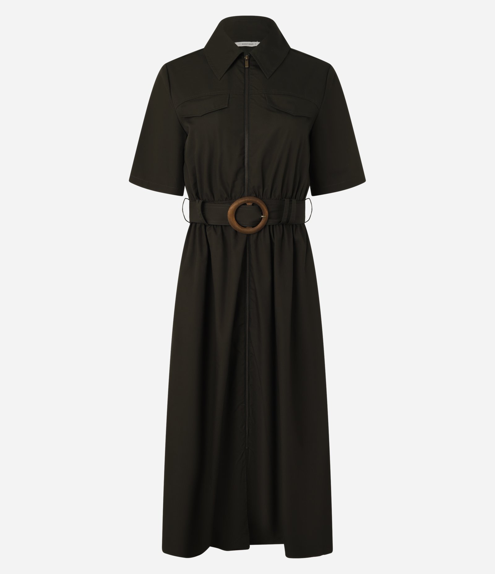 Vestido Longo em Tricoline com Cinto Fivela Redonda Verde Escuro 5