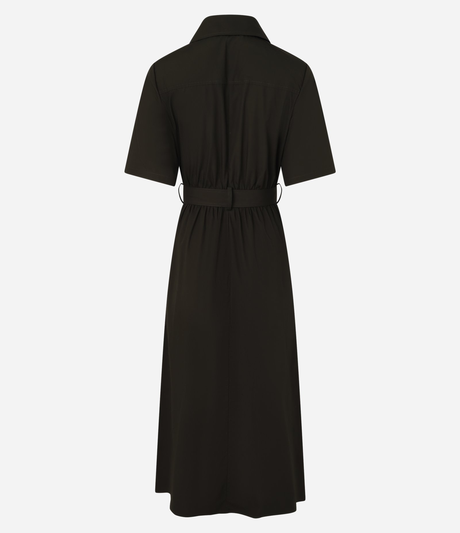 Vestido Longo em Tricoline com Cinto Fivela Redonda Verde Escuro 6