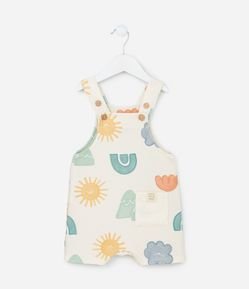 Jardineira Infantil com Estampa Sol e Nuvens - Tam 0 a 18 meses