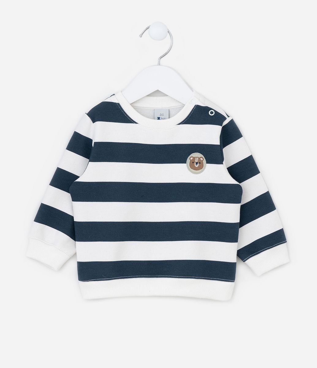Casaco Infantil em Moletom com Listras Tam a 18 meses Azul/Branco