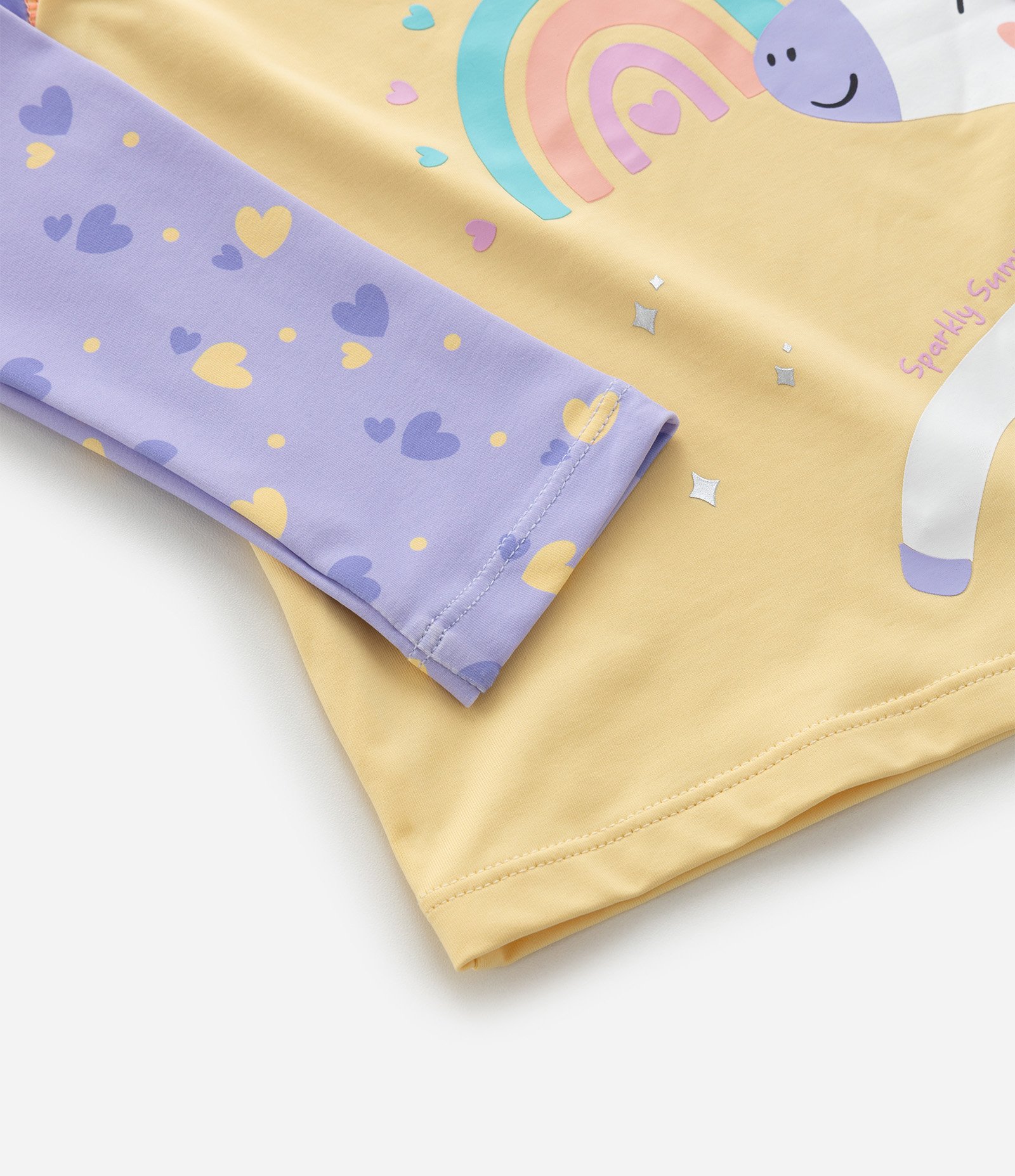 Conjunto Infantil com Proteção UV e Estampa de Unicórnio e Corações - Tam 6 Messe a 4 Anos Amarelo/Roxo 8