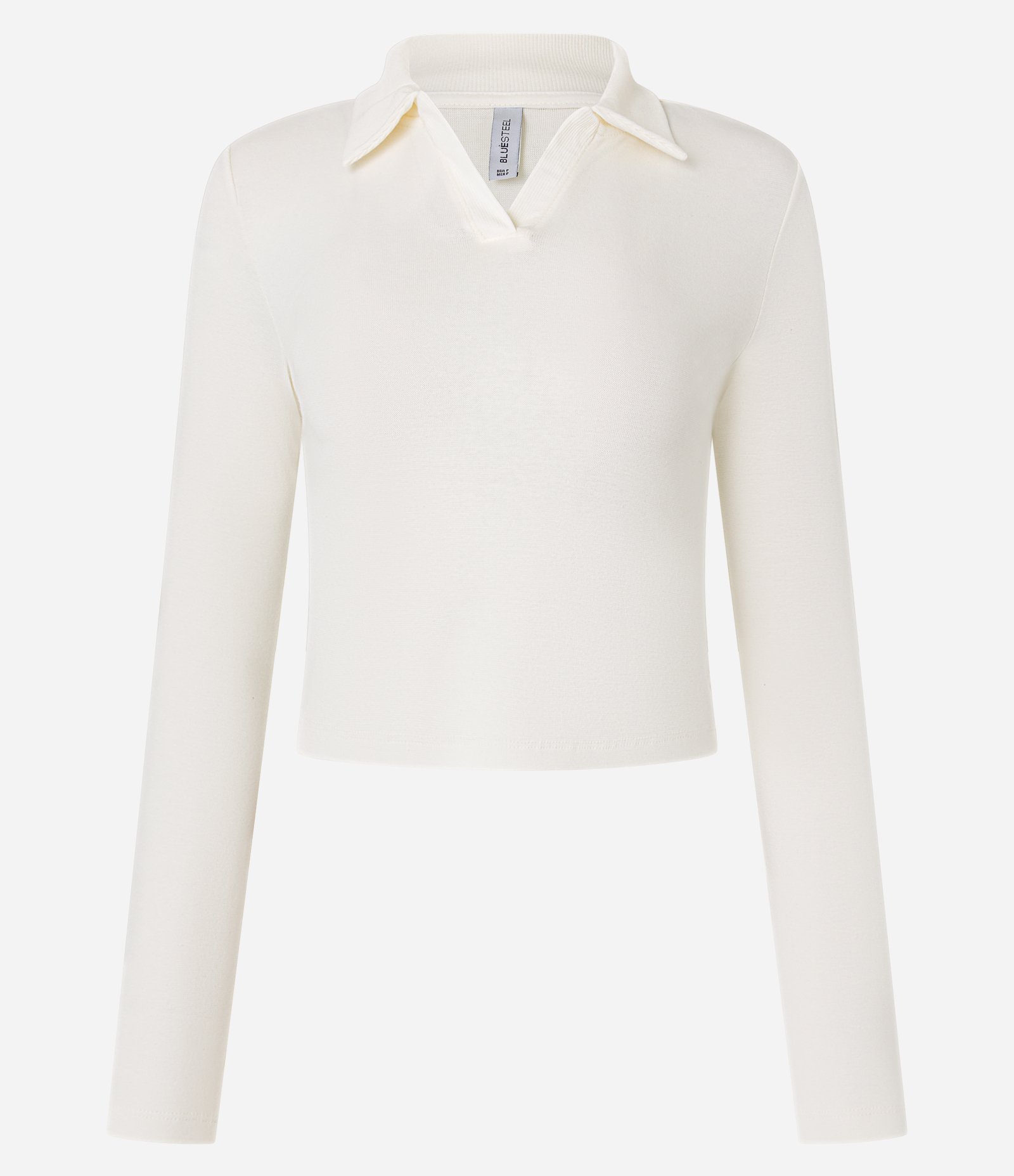 Blusa Polo em Ribana de Algodão com Mangas Longas Branco 4