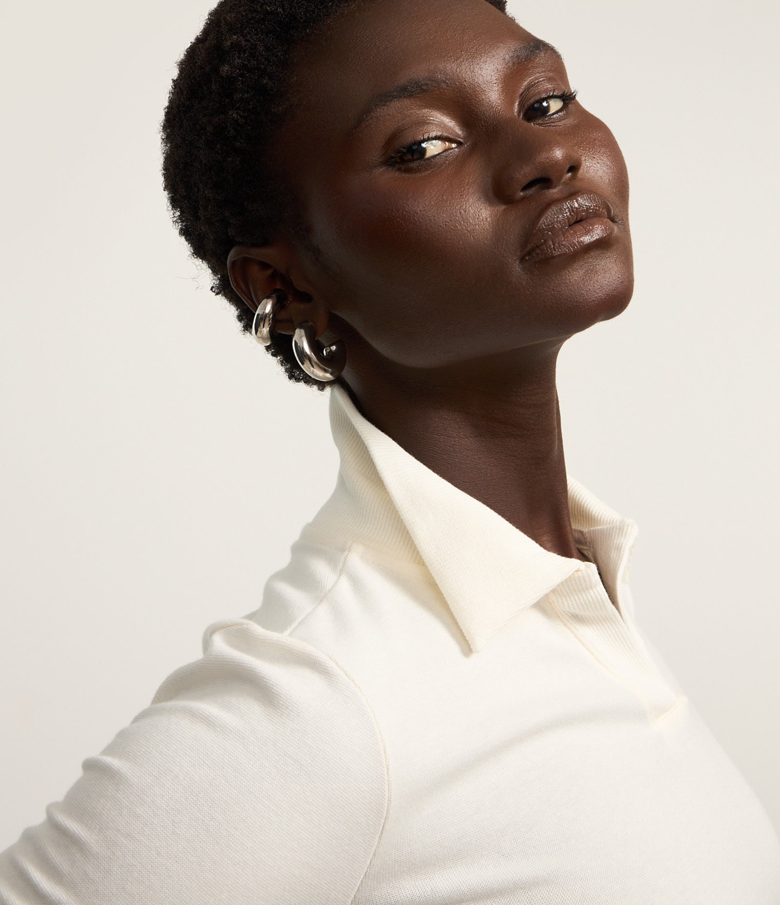 Blusa Polo em Ribana de Algodão com Mangas Longas Branco 3
