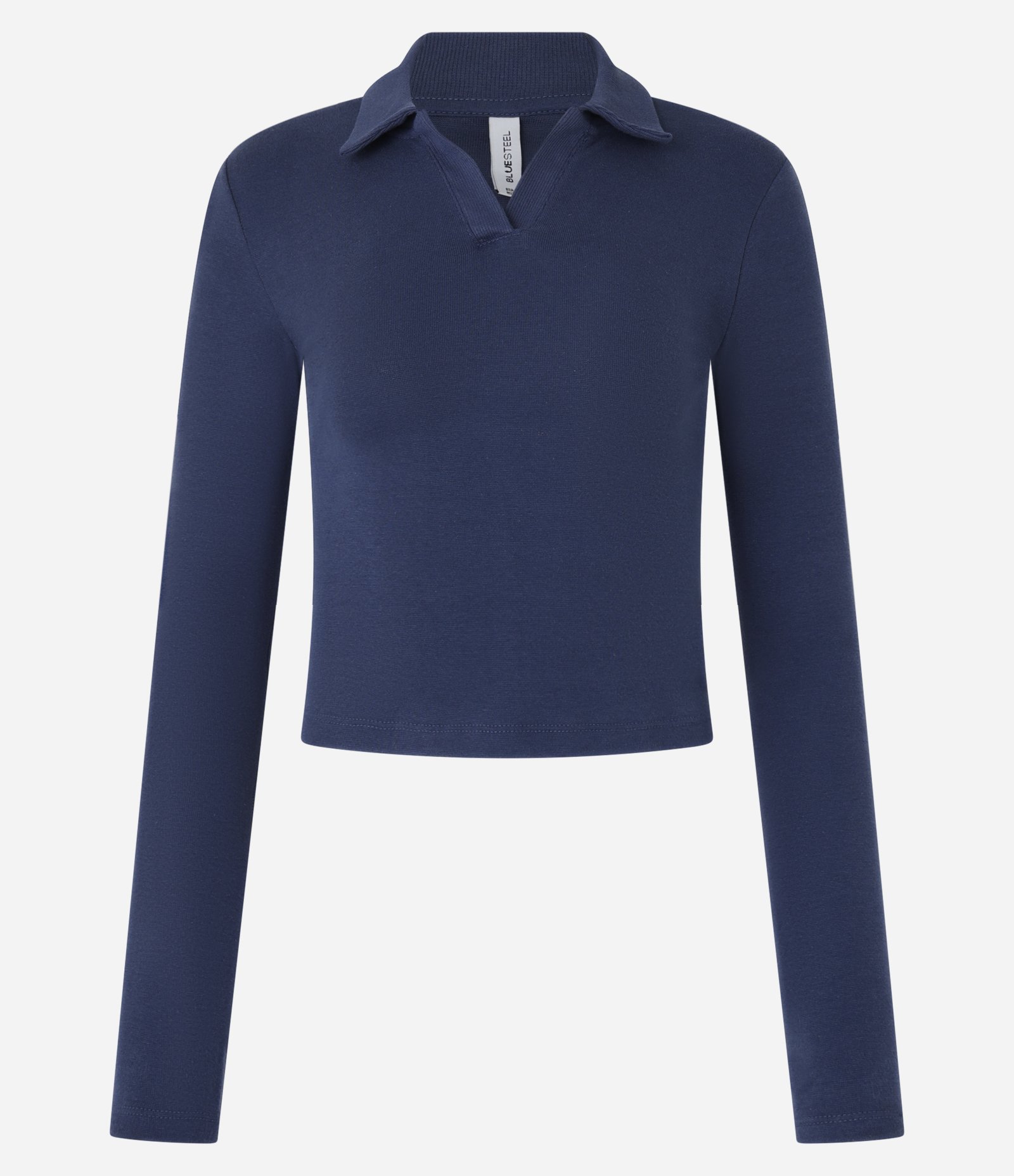 Blusa Polo em Ribana de Algodão com Mangas Longas Azul Escuro 4