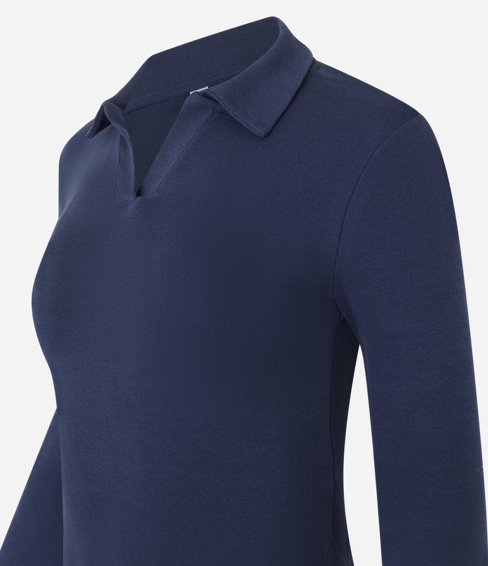 Blusa Polo em Ribana de Algodão com Mangas Longas Azul Escuro 5
