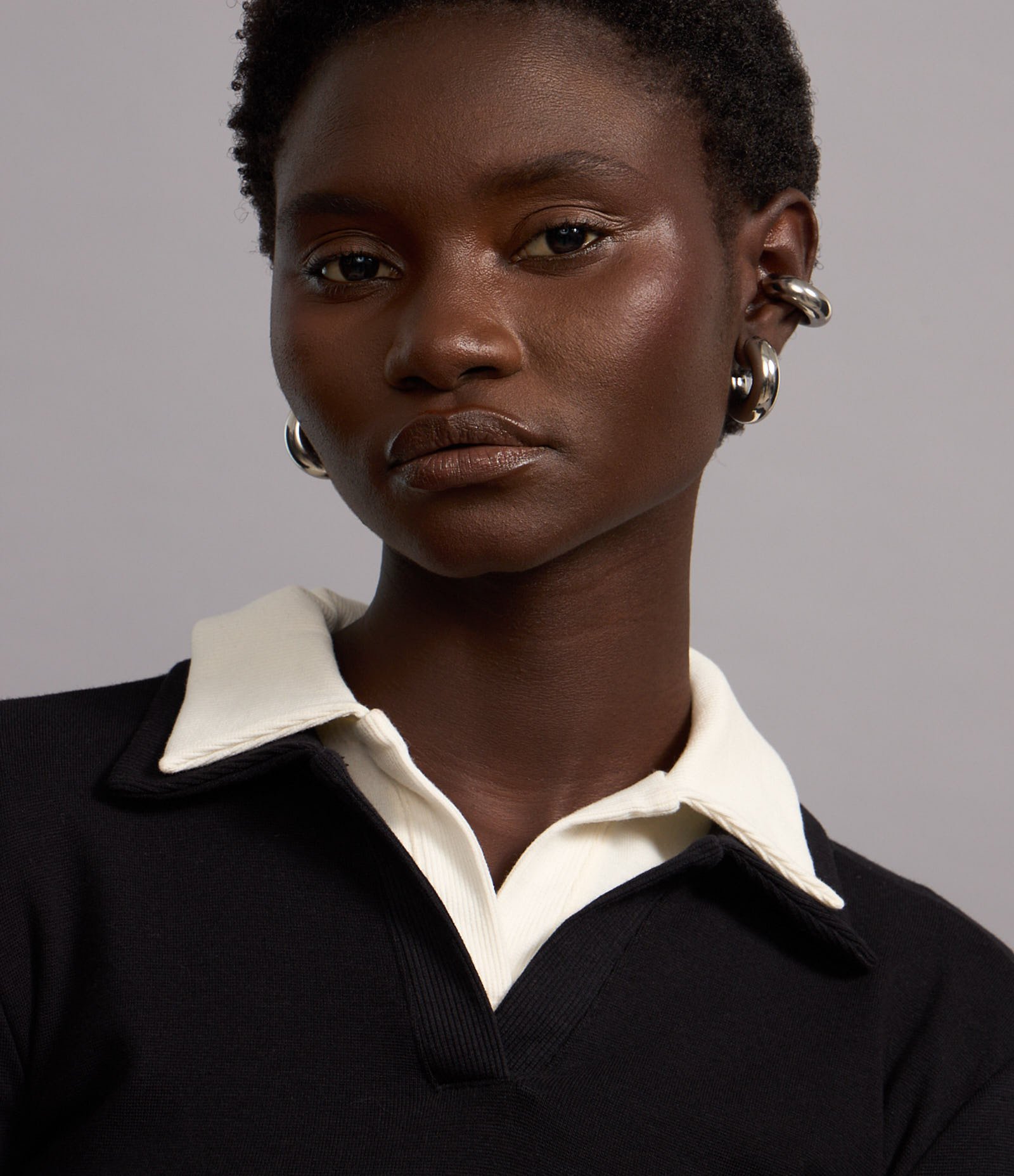 Blusa Polo em Ribana de Algodão com Mangas Longas Preto 4