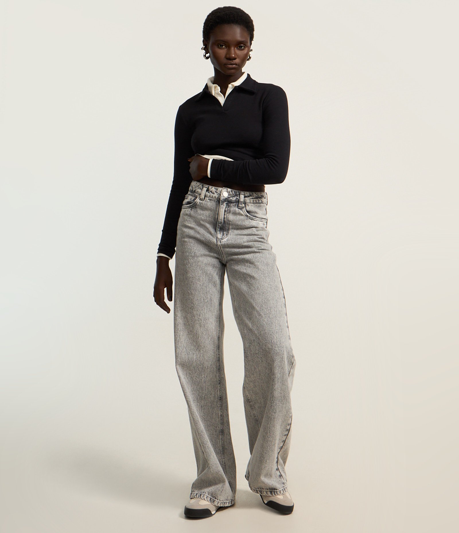 Blusa Polo em Ribana de Algodão com Mangas Longas Preto 2