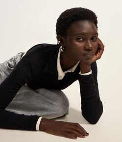 Blusa Polo em Ribana de Algodão com Mangas Longas