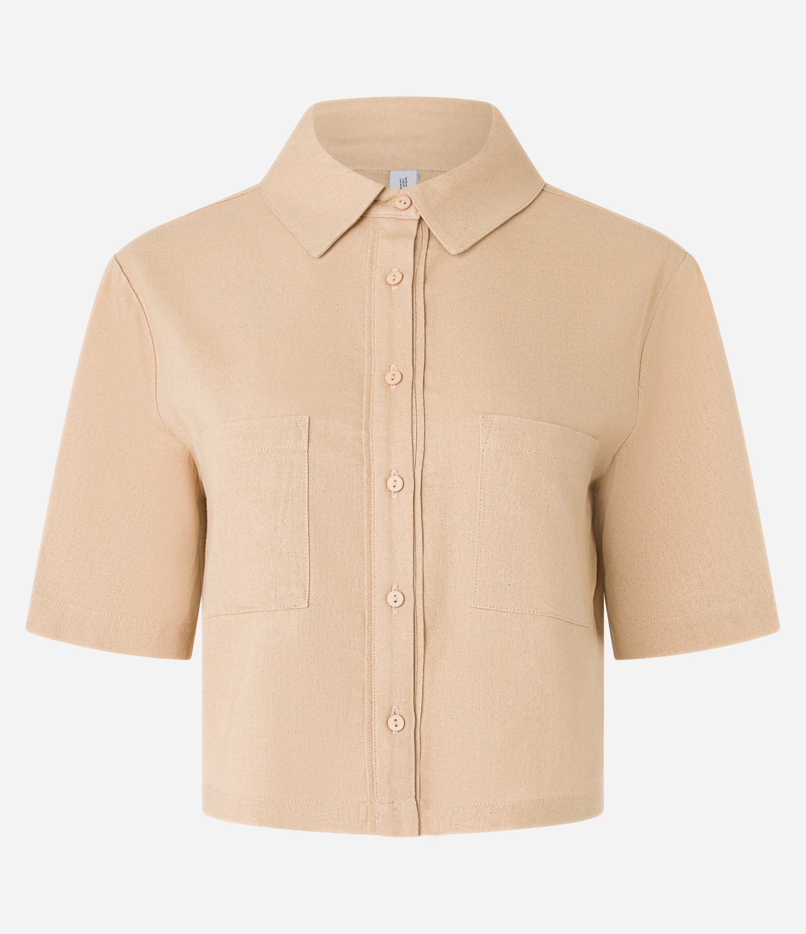Camisa Curta com Bolsos e Botões Frontais Bege 5