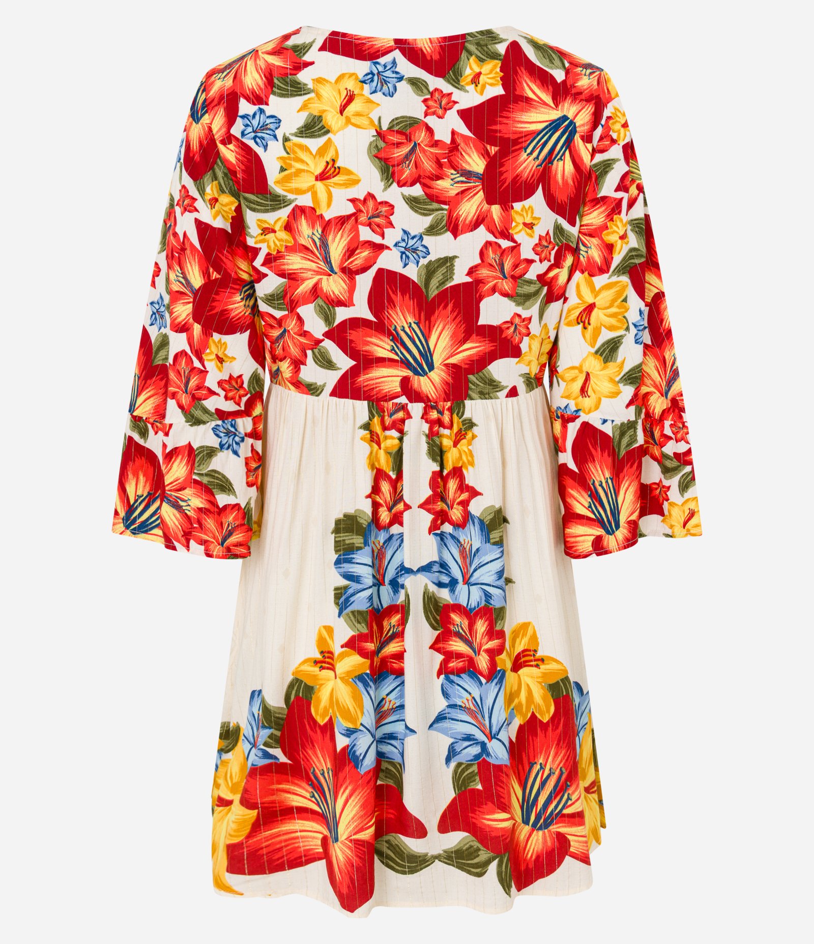 Vestido Curto em Viscose Floral com Manga 
3/4 Bege 7