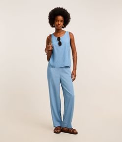 Calça Reta em Jeans com Cós Elástico Diferenciado