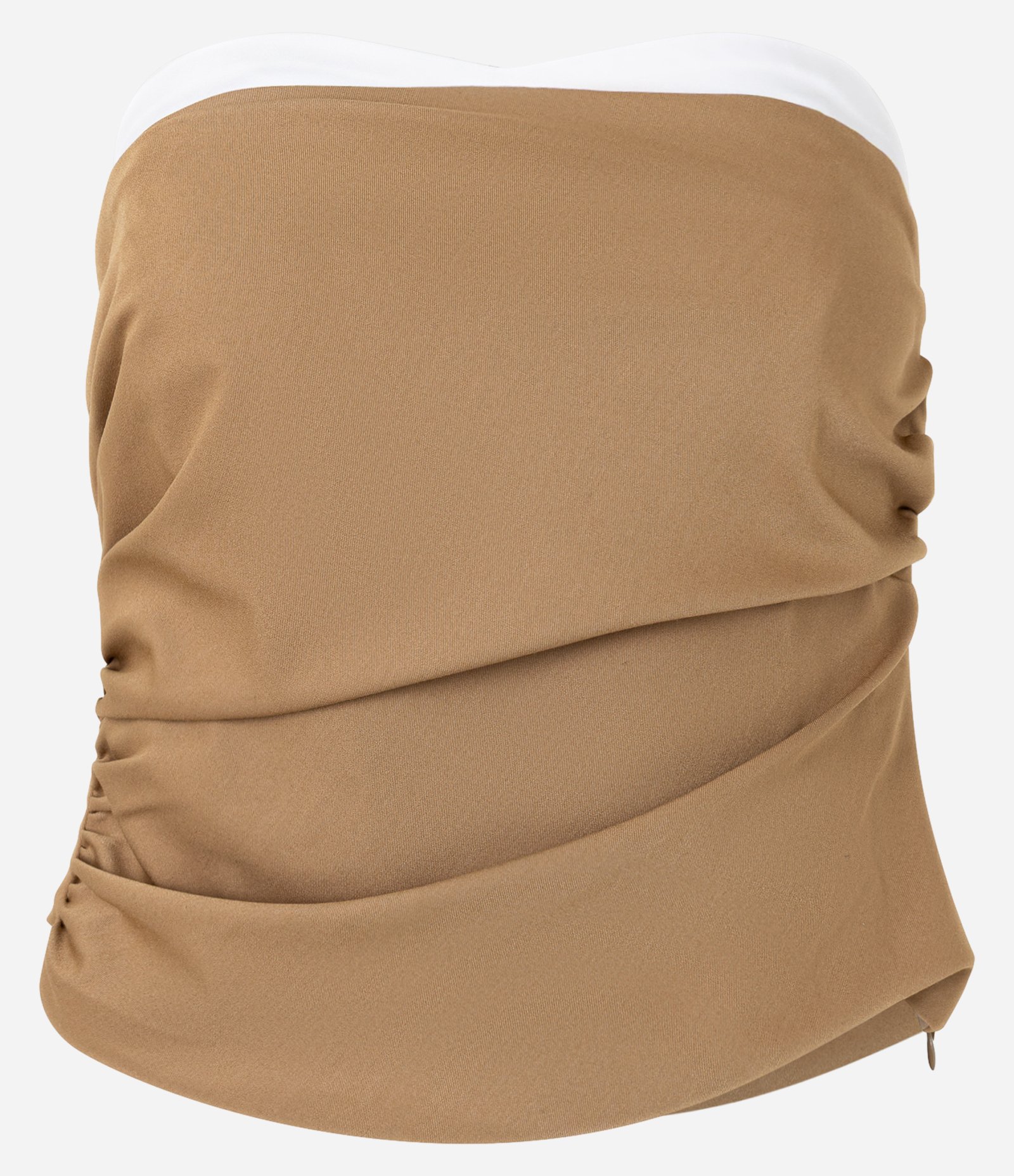 Blusa Tomara Que Caia em Crepe com Franzidos Bege 6