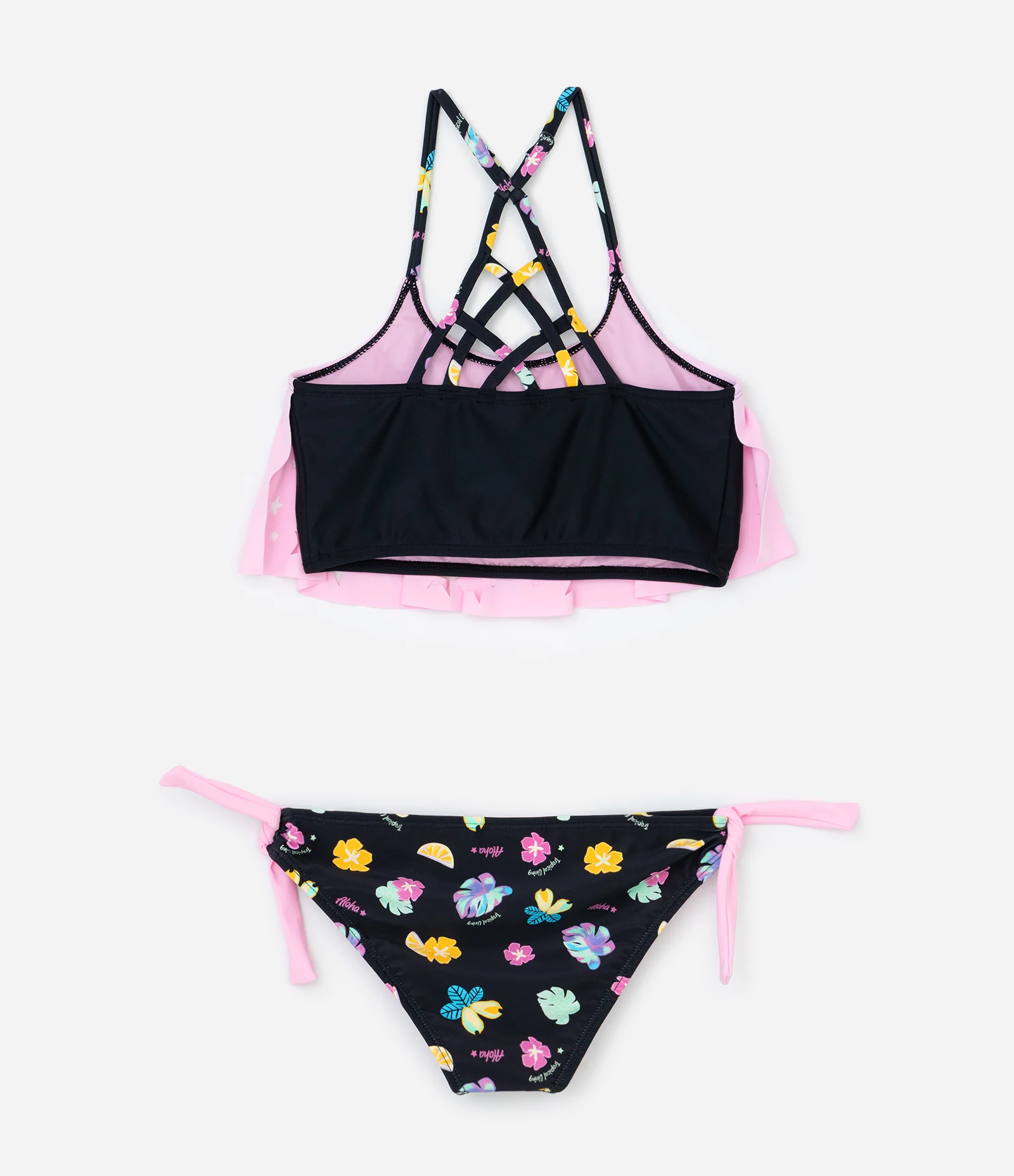 Biquíni Infantil com Proteção UV e Recortes de Estrelas - Tam 5 a 14 Anos Preto/Rosa 2