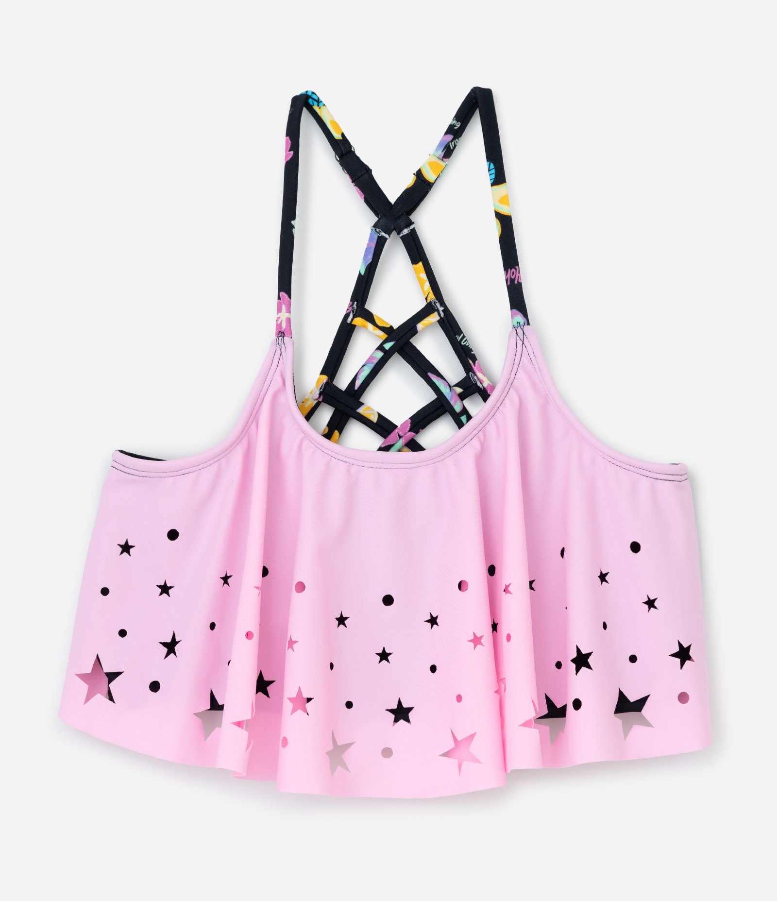 Biquíni Infantil com Proteção UV e Recortes de Estrelas - Tam 5 a 14 Anos Preto/Rosa 3
