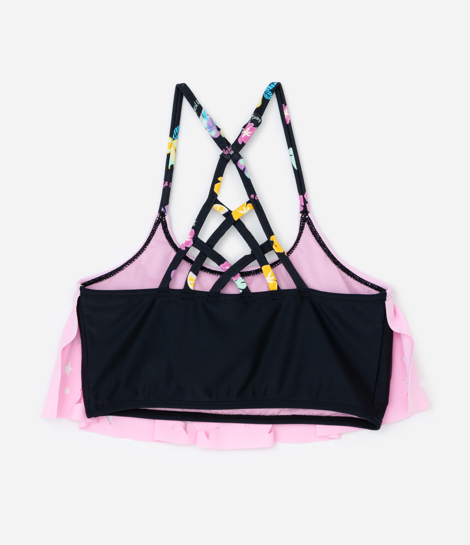 Biquíni Infantil com Proteção UV e Recortes de Estrelas - Tam 5 a 14 Anos Preto/Rosa 4