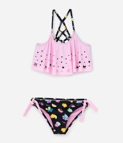 Biquíni Infantil com Proteção UV e Recortes de Estrelas - Tam 5 a 14 Anos