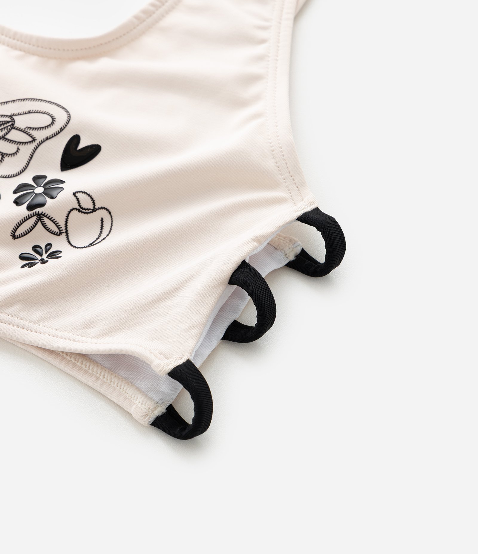 Biquíni Infantil com Tiras Laterais e Estampa Tropical - Tam 5 a 14 Anos Bege/Preto 9