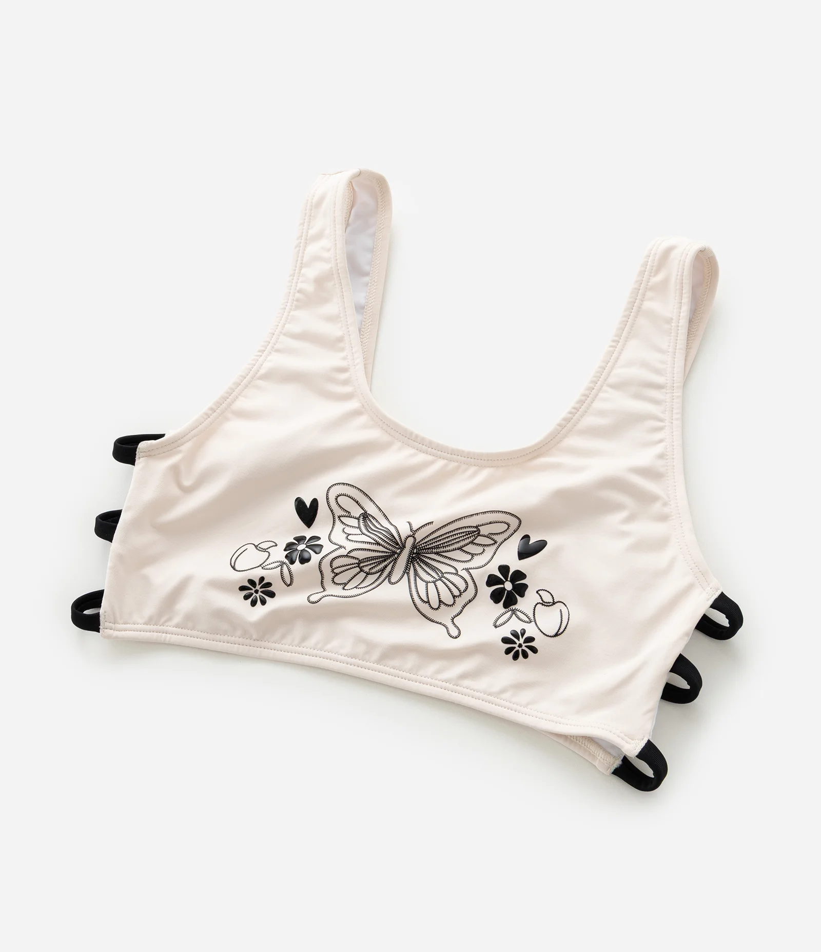 Biquíni Infantil com Tiras Laterais e Estampa Tropical - Tam 5 a 14 Anos Bege/Preto 10