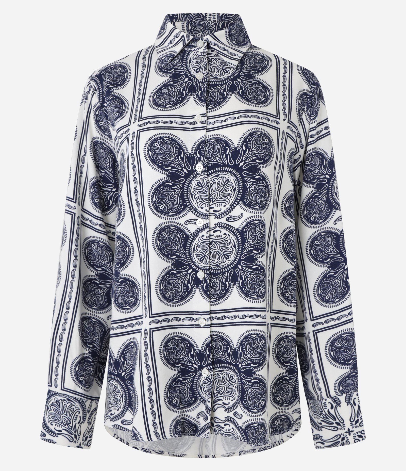 Camisa Ampla em Viscose com Estampa Paisley Azul/Branco 5