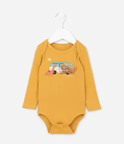 Body Infantil com Estampa Interativa Ônibus e Urso - Tam 0 a 18 meses