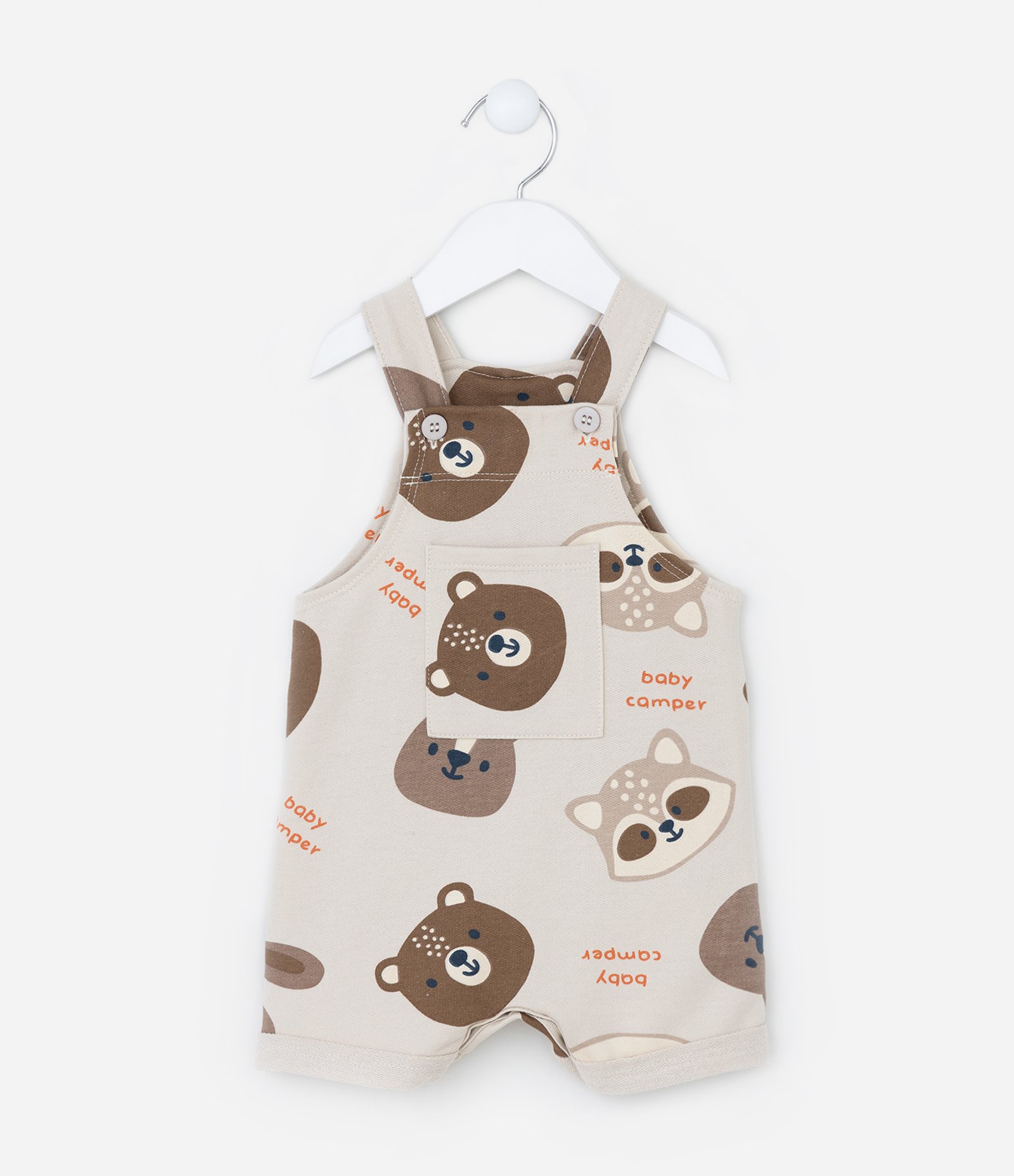 Jardineira Infantil com Bolso e Estampa Bichinhos - Tam 0 a 8 meses Bege 1