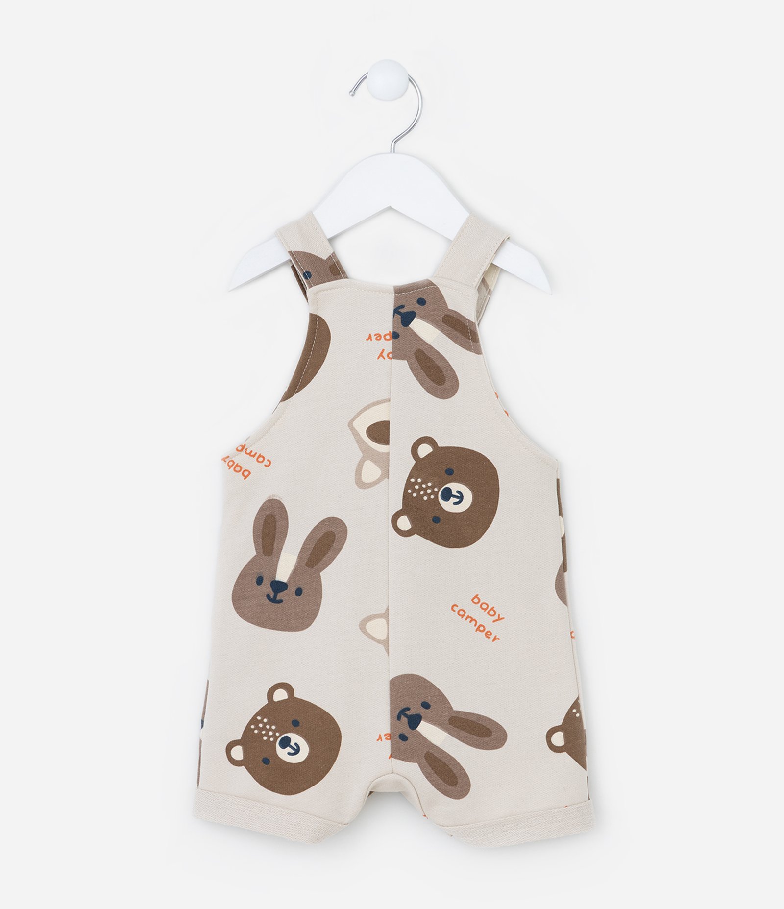 Jardineira Infantil com Bolso e Estampa Bichinhos - Tam 0 a 8 meses Bege 2