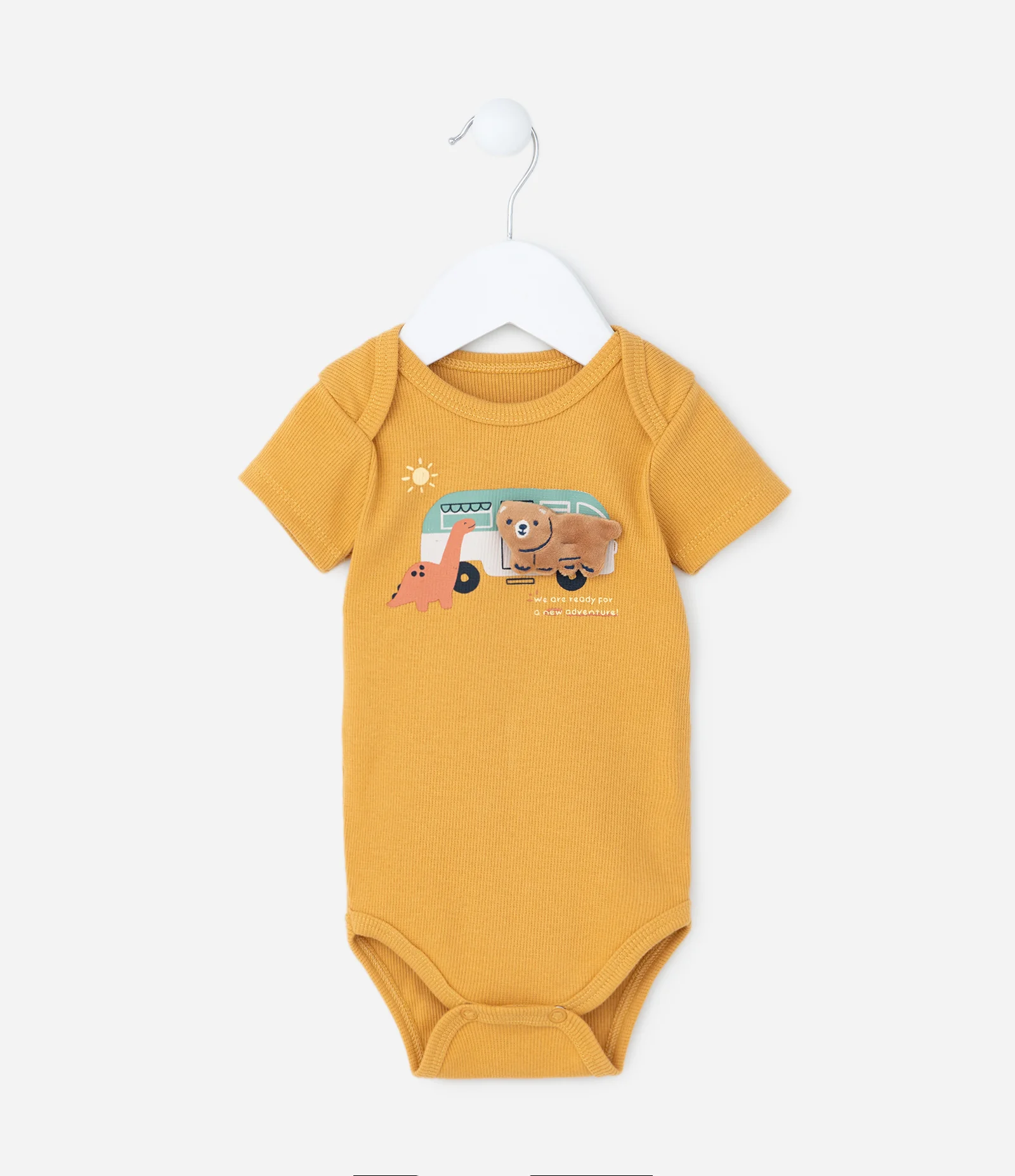 Body Infantil com Estampa Interativa Ônibus e Ursinho - Tam 0 a 18 meses Amarelo 1