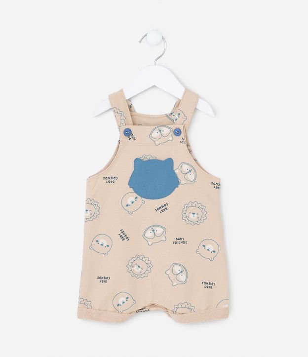 Jardineira Infantil com Bolsinho e Estampa de Bichinhos - Tam 0 a 18 meses