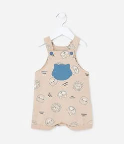 Jardineira Infantil com Bolsinho e Estampa de Bichinhos - Tam  0 a 18 meses