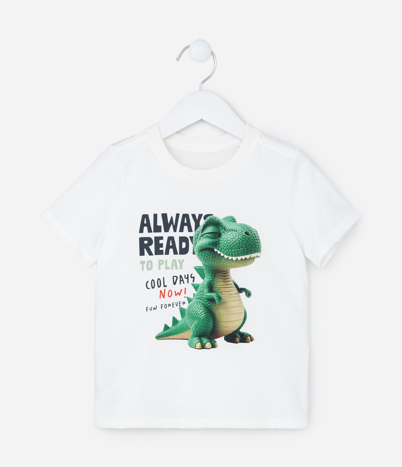Camiseta Infantil com Estampa Dino 3D - Tam 1 a 6 Anos Branco 1