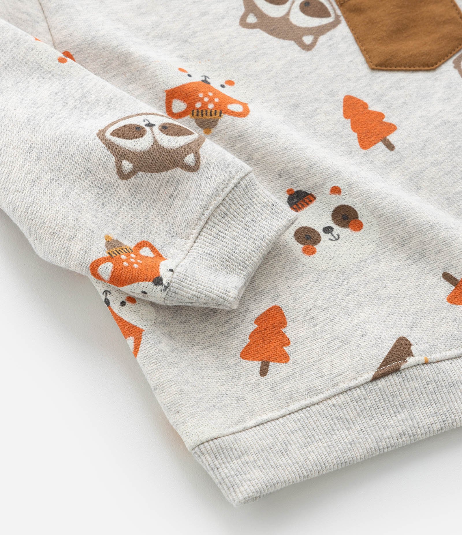 Conjunto Infantil com Bolsinho e Estampa Bichinhos - Tam 0 a 18 meses Cinza 10