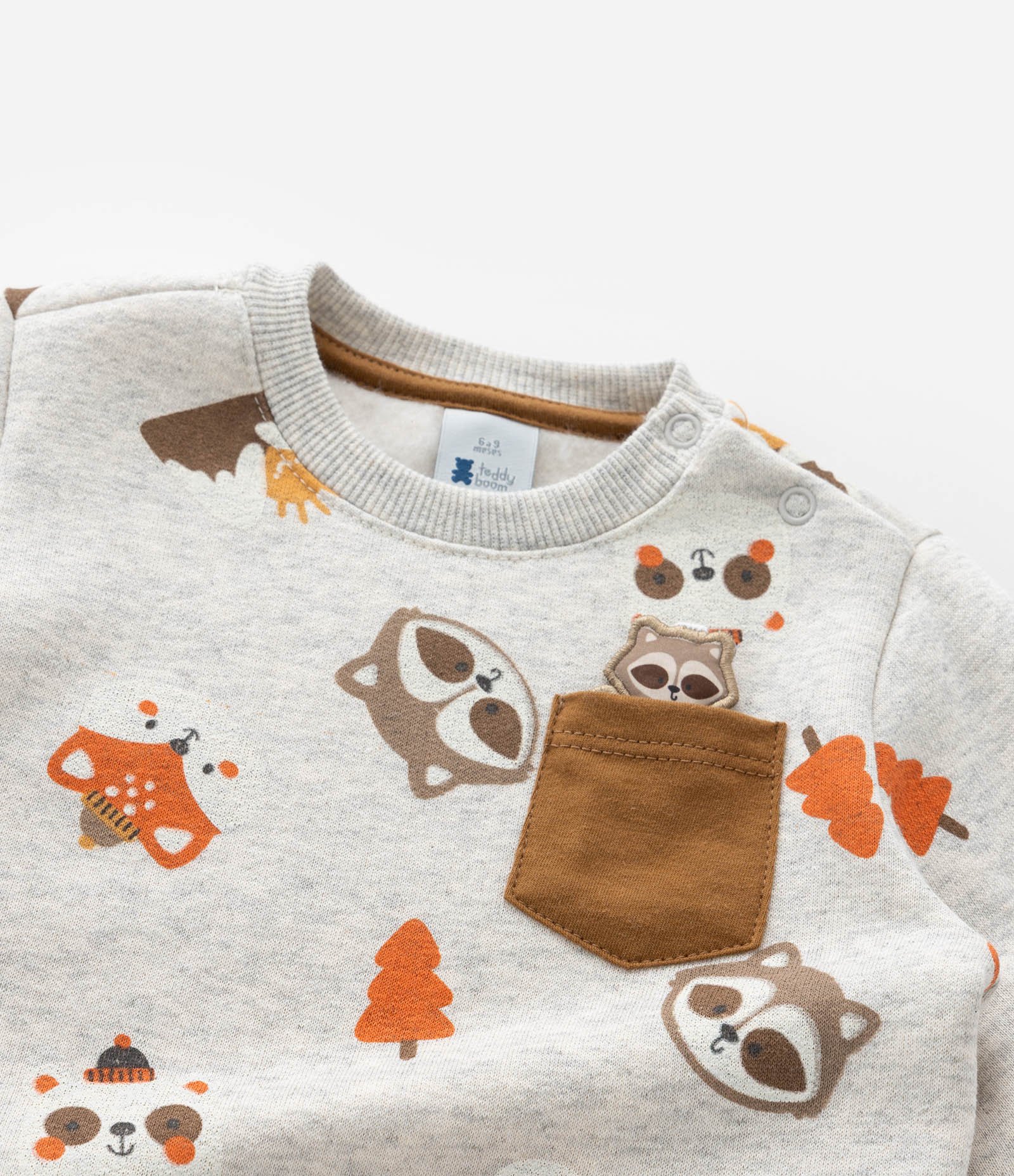 Conjunto Infantil com Bolsinho e Estampa Bichinhos - Tam 0 a 18 meses Cinza 12