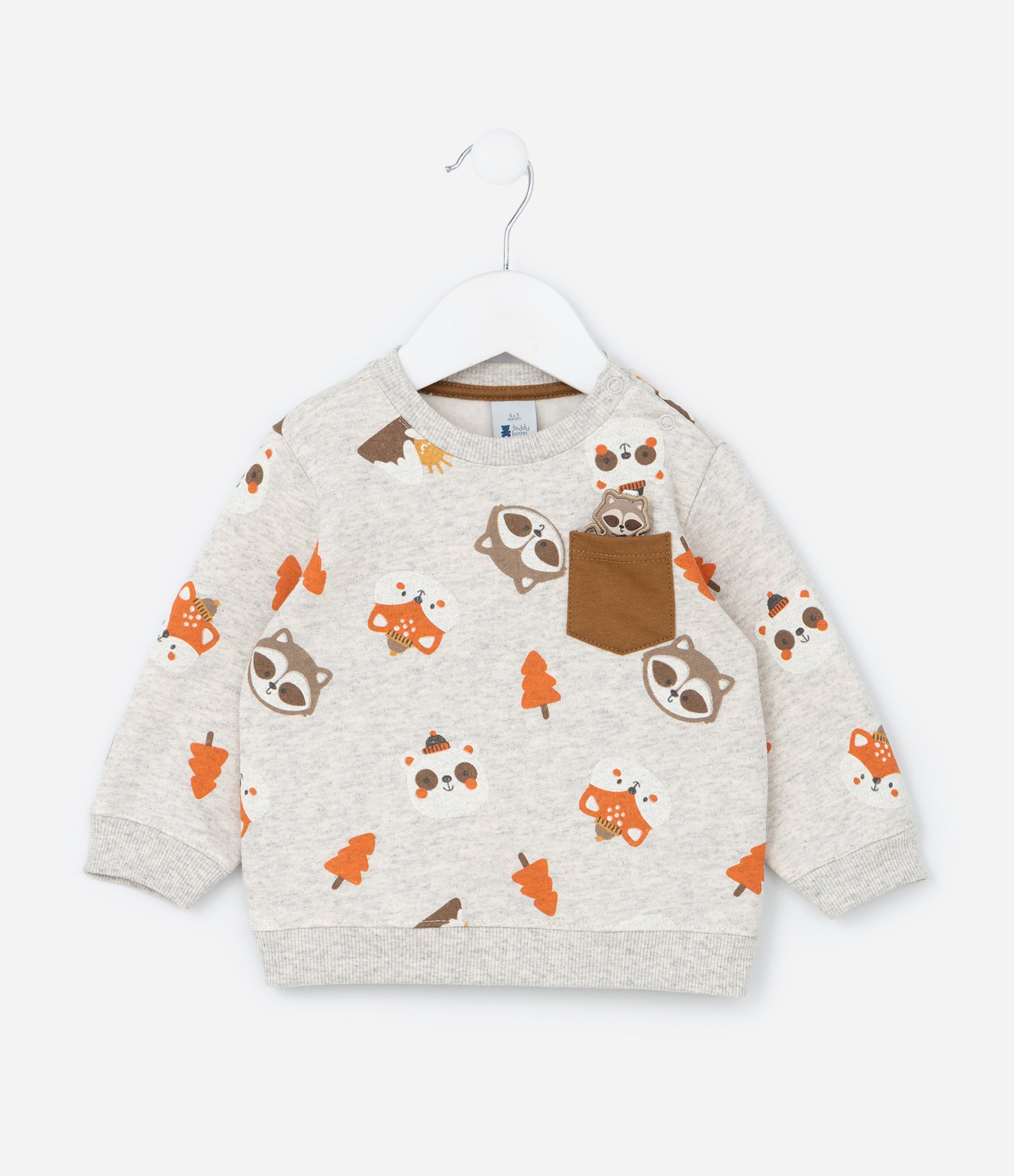 Conjunto Infantil com Bolsinho e Estampa Bichinhos - Tam 0 a 18 meses Cinza 3