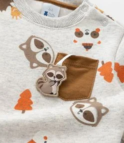 Conjunto Infantil com Bolsinho e Estampa Bichinhos - Tam 0 a 18 meses